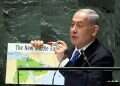 Israel's Prime Minister Benjamin Netanyahu holds his map of 'The New Middle East' and a red marker pen as he addresses the 78th session of the United Nations General Assembly, Friday, Sept. 22, 2023 PM tells UN Israel 'at the cusp' of historic agreement with Saudi Arabia