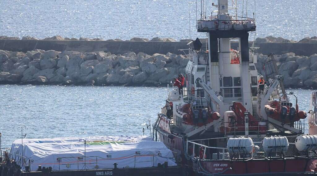 The Open Arms, a rescue vessel owned by a Spanish NGO, departs with humanitarian aid for Gaza from the port of Larnaca, Cyprus, March 12, 2024 First aid ship to Gaza leaves Cyprus port in pilot project