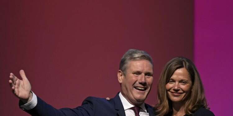 Leader of the British Labour Party Keir Starmer gestures as he stands with his wife Victoria after making his keynote speech at the annual party conference in Brighton, England, Wednesday, Sept. 29, 2021 'Every week there's a challah and we say kiddush': Keir Starmer opens up about Jewish side of family