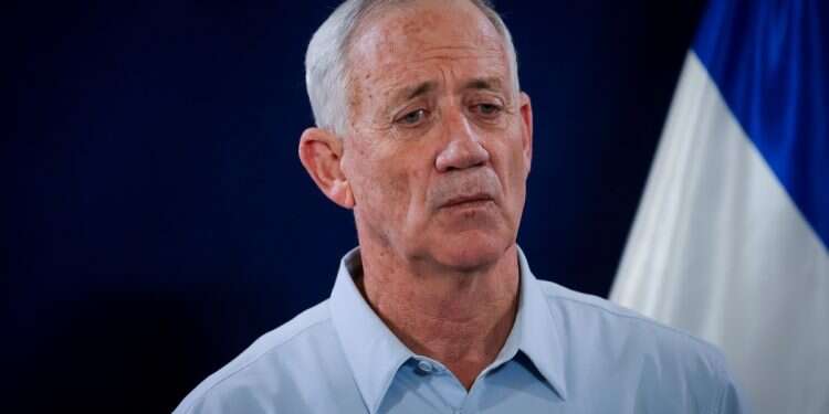 Minister Benny Gantz attends a press conference at the Ministry of Defense, in Tel Aviv. November 22, 2023 Gantz poised to end unity pact in dramatic presser