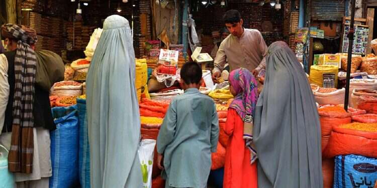 Afghan burqa-clad women buy dry fruits at a market in Kandahar on June 15, 2024, on the eve of the Muslim festival of Eid al-Adha Raped activist defies Taliban despite threat of video release