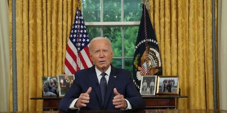 President Joe Biden addresses the nation from the Oval Office of the White House in Washington, on July 14, 2024, about the assassination attempt on Republican presidential candidate former President Donald Trump at a campaign rally in Pennsylvania Democrats 'resigned to a 2nd Trump presidency'