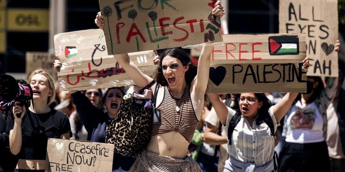 Pro-Palestinian Pasadena City College students walk out of class as they demonstrate against the Israel-Hamas war in Pasadena, Calif., on April 30, 2024 'We knew that the virus of antisemitism had not disappeared, but America has always been different'