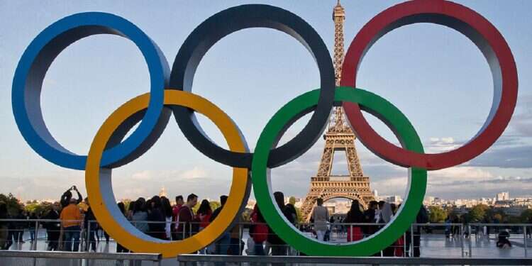The Olympic rings at Trocadero plaza that overlooks the Eiffel Tower in Paris, Sept. 14, 2017. Who can we expect at the Paris Olympics opening ceremony?