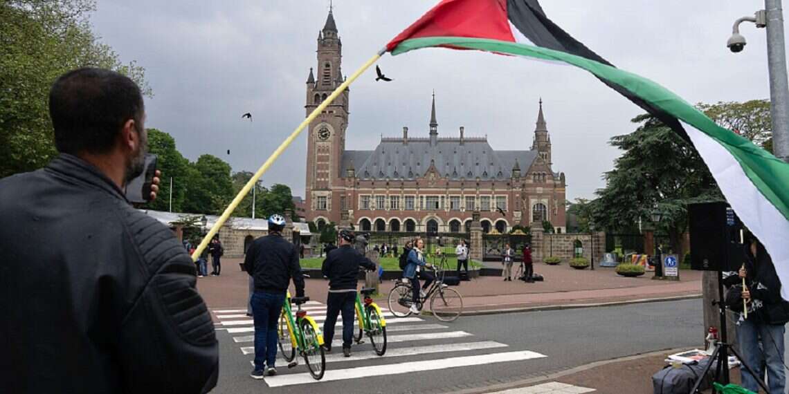 A lone demonstrator waves the Palestinian flag outside the Peace Palace, rear, housing the International Court of Justice, or World Court, in The Hague, Netherlands on May 24, 2024 Natasha Hausdorff: The British attorney who fights Israel's wars – and sounds alarm on a UK Labour government