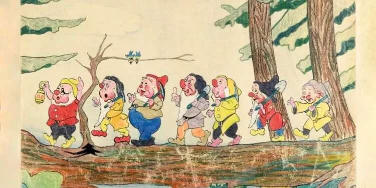 A drawing inspired by 'Snow White and the Seven Dwarfs' Revealed: Disney characters drawn by Holocaust survivors
