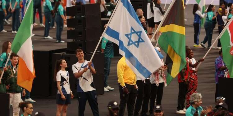 The Israeli flag bearers enter the closing ceremony, August 11, 2024 Paris Games end as Israeli athletes make history