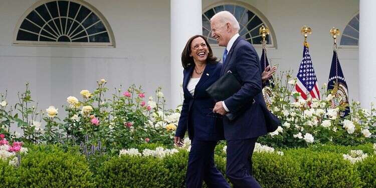 President Joe Biden, right, walks with Vice President Kamala Harris in the Rose Garden of the White House, May 13, 2021, in Washington Kamala Harris named official Democratic nominee after hasty roll call vote