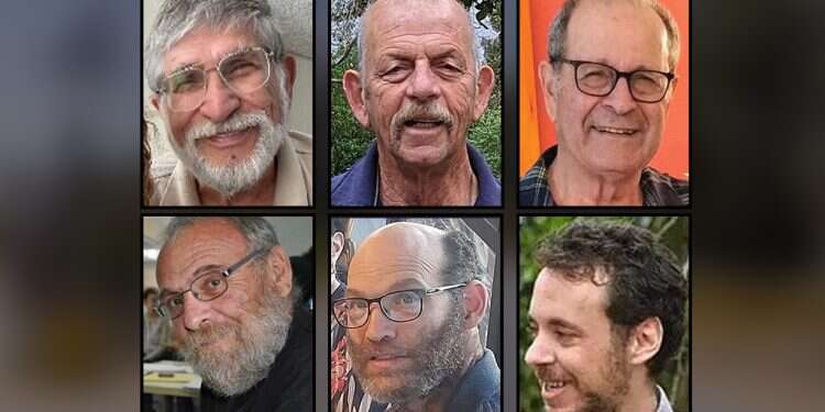 The bodies of six Israeli hostages recovered in an IDF operation (From top left to bottom right): Yoram Metzger, Haim Peri, Avraham Munder, Alexander Dancyg, Nadav Popplewell, and Yagev Buchshtab | Gunshot evidence found in bodies of hostages recovered from Gaza