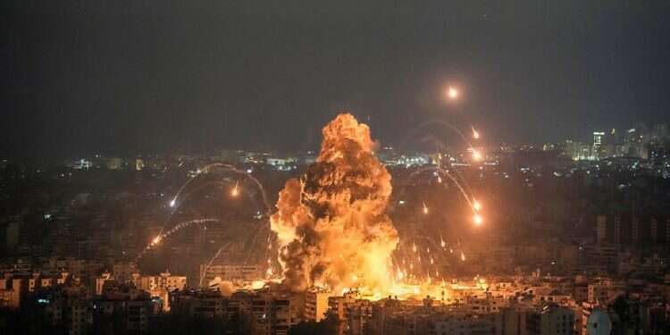 Flames and smoke rise from an Israeli airstrike in Dahiyeh, Beirut, Lebanon, Sunday, Oct. 6, 2024 The goal: Pushing back Iranian influence