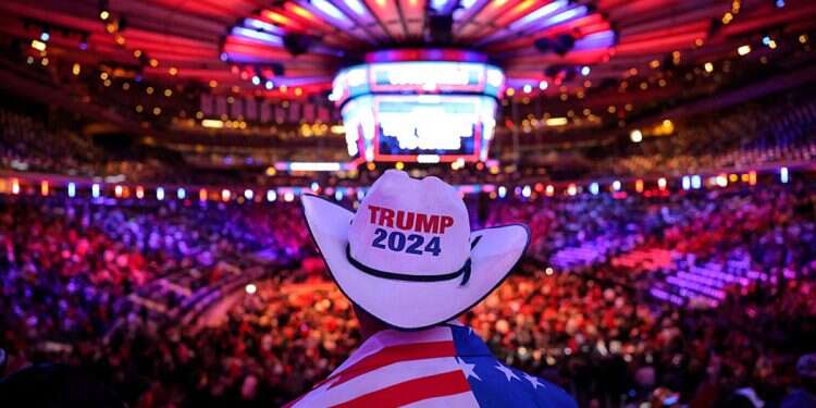 A person wears a Trump-themed cowboy hat, on the day of a rally for Republican presidential nominee and former President Donald Trump, at Madison Square Garden, in New York, October 27, 2024 How Trump's victory will change the world