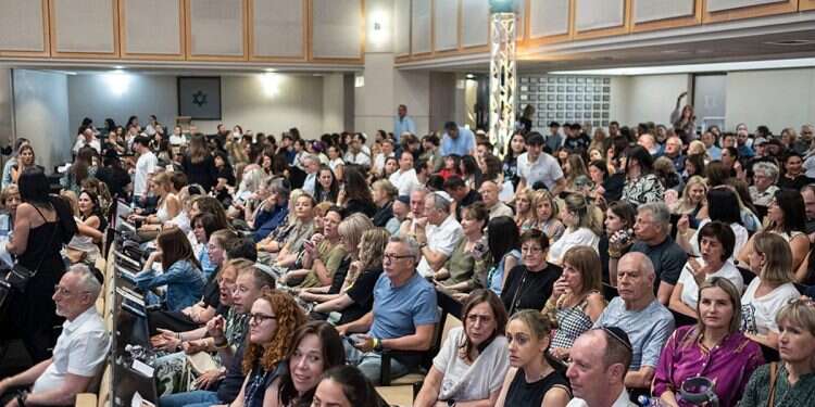 Attendees listen to a speech during a Jewish National Fund of South Africa (JNFSA) event in Sandton, near Johannebsurg, on November 3, 2024 JNF conference in Texas: 'We're not about red or blue, we're about the land of Israel'
