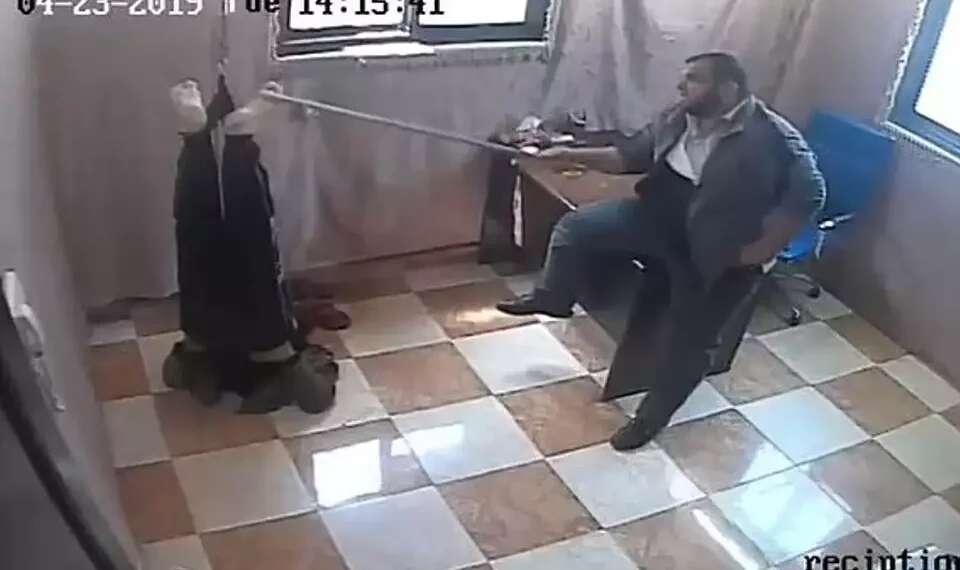 A Hamas operative tortures a Gazan civilian. Photo: IDF Spokesperson Footage of Hamas brutally interrogating Gazans uncovered