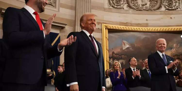 Biden, Trump, and J.D. Vance. Trump's inauguration, minute by minute