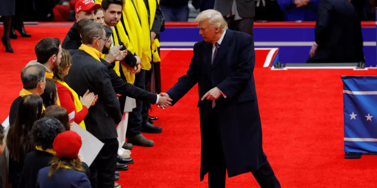 Trump greeting the former hostages and family members of those still in captivity Trump welcomes freed hostages, families at inaugural parade