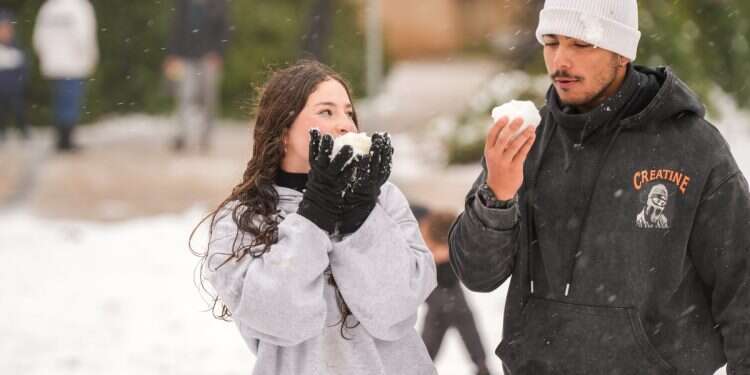 Israelis enjoying the snow on the Golan Heights in early February 2025 Rare snowfall reaches Mount Carmel as Israel prepares for the big freeze