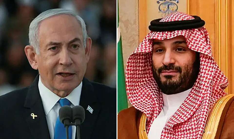 Benjamin Netanyahu and Saudi Crown Prince Mohammed bin Salman Saudis fume after Netanyahu's statehood joke