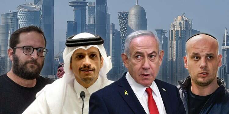 Netanyahu (center) has come under scrutiny over his aides' alleged improper ties with Qatar