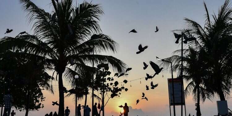 A general view shows people standing near the Artificial beach during sunrise in Male, in Maldives on March 27, 2025 Trouble in paradise: Maldives bans Israelis over Gaza war