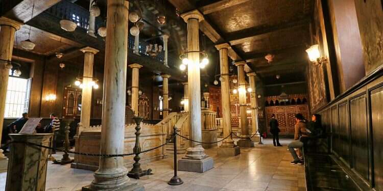 The main altar and hall of the historic Jewish Ben Ezra Synagogue also known as the Synagogue of the Levantines in the Coptic district of Old Cairo, Egypt, December 28, 2019 Jews of Egypt: Before their ethnic cleansing