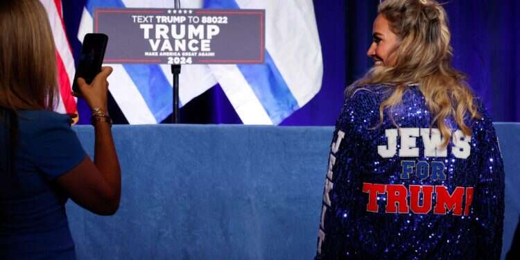 Jewish supporters of Republican presidential nominee, former US President Donald Trump attend an event titled 'Fighting Antisemitism in America' at the Hyatt Regency Capitol Hill on September 19, 2024 in Washington, DC 52% of US Jews view Trump as antisemitic