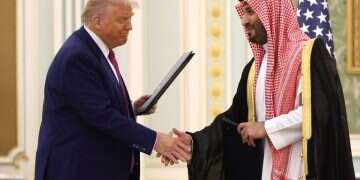 US President Donald J. Trump and Saudi Crown Prince Mohammed bin Salman attend a signing ceremony at the Saudi Royal Court on May 13, 2025, in Riyadh, Saudi Arabia Israel's concerns grow over US-Saudi arms deal