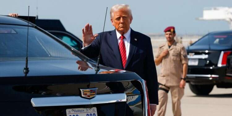 President Donald Trump gestures upon his arrival at Hamad International Airport, in Doha, Qatar, May 14, 2025 'Without us, none of the hostages would be alive'