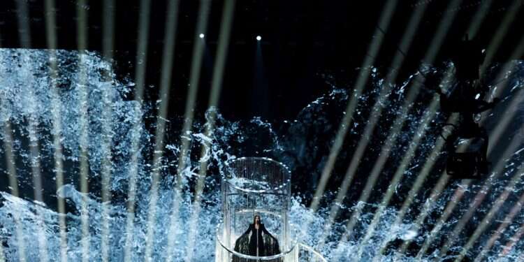 Yuval Raphael, representing Israel, performs 'New Day Will Rise', during the Grand Final of the 2025 Eurovision Song Contest in Basel, Switzerland, May 17, 2025 Selective inclusion: Eurovision cuts Israel from official 2025 album reel