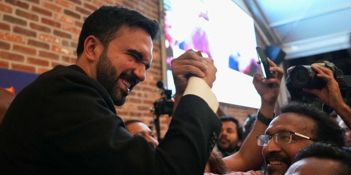 Zohran Mamdani greets a supporter during a watch party for his primary election, which includes his bid to become the Democratic candidate for New York City mayor in the upcoming November 2025 election, in New York City, U.S., June 25, 2025. REUTERS/David 'Dee' Delgado The apple falls: Intifada supporter poised to take over New York