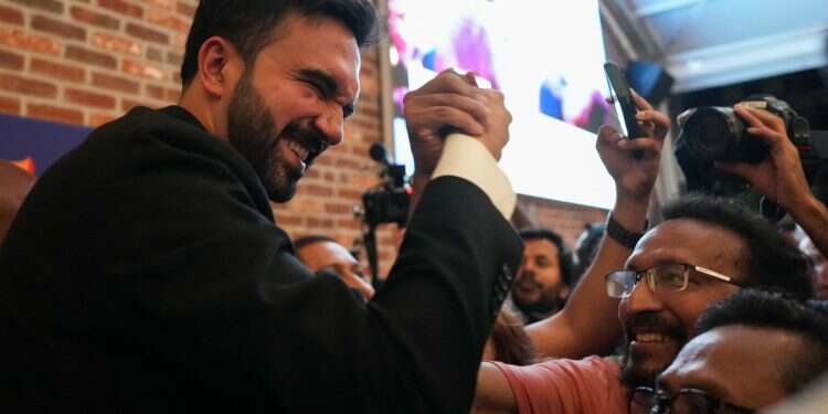 Zohran Mamdani greets a supporter during a watch party for his primary election on June 25, 2025 Anti-Israel Mamdani stuns in NYC primaries, poised to become mayor