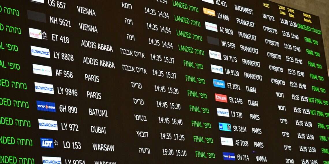 Israelis are contemplating leaving. PIctured: The flight schedule at Ben-Gurion International Aiprot Jaw-dropping amount of Israelis thinking of leaving in wake of war