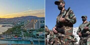 Houthi fighters alongside Eilat. Photo: EPA, Yehuda Ben Yitach IDF on alert as Houthis aim to raid Israel
