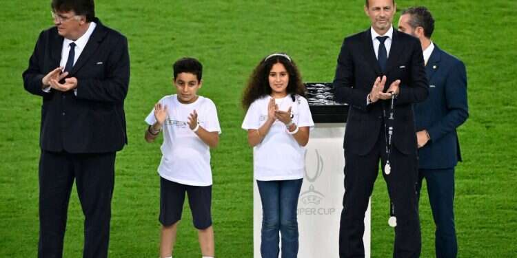 Gazan children hosted at the Super Cup game where a 'Stop Killing Children' banner was shown on the pitch European soccer chooses sides; will Israel be kicked out?