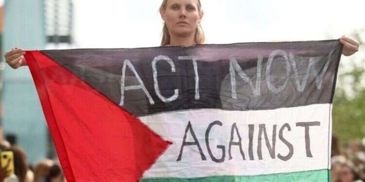 Model Jura Indexspring raising a Palestinian flag at Copenhagen Fashion Week Model removed from Copenhagen catwalk after raising Palestinian flag