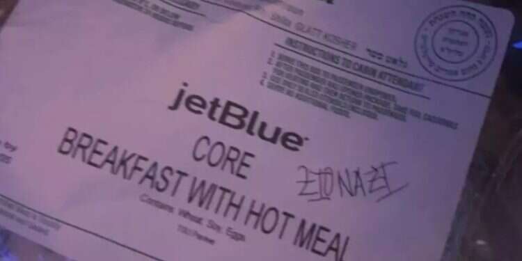 Kosher meal labeled 'Zionazi' at JetBlue flight 