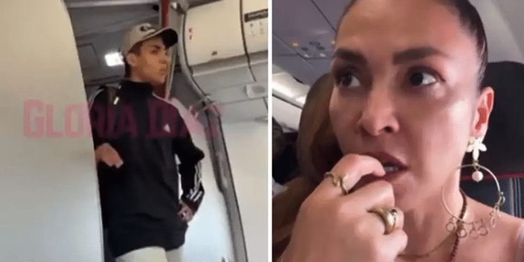 The threatening passenger (L) and actress Katherine Porto who was on the plane (R) Colombian passenger threatens travelers, forces flight evacuation