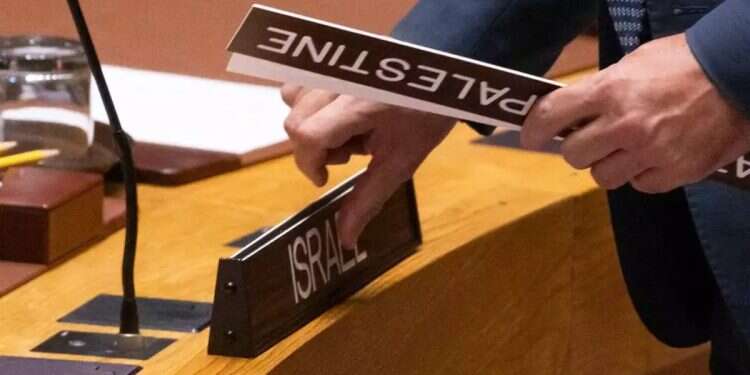 A worker prepares “Israel” and “Palestine” signs ahead of a United Nations General Assembly debate. Photo: AP What awaits Israel in New York?