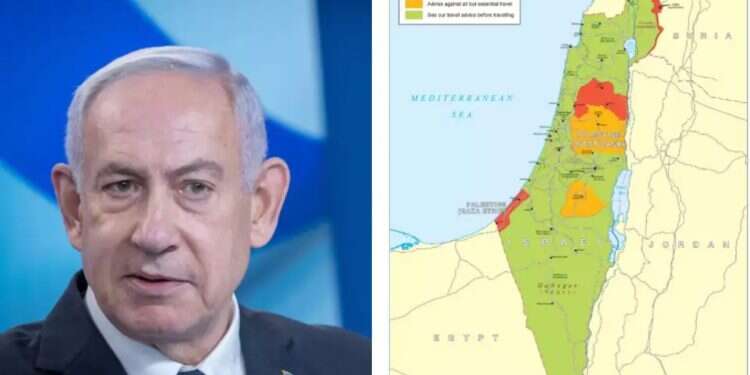 The new map issued by the British Foreign Office and Prime Minister Benjamin Netanyahu. Photo: Chaim Goldberg / Flash90 Recognition of Palestinian state is an insult, not a strategic threat