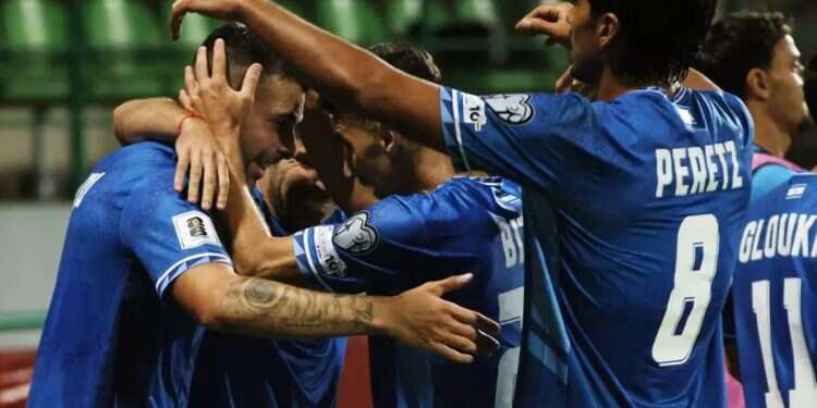 Israel’s national team celebrates. Photo: Reuters Israel spared immediate expulsion from UEFA after US pressure