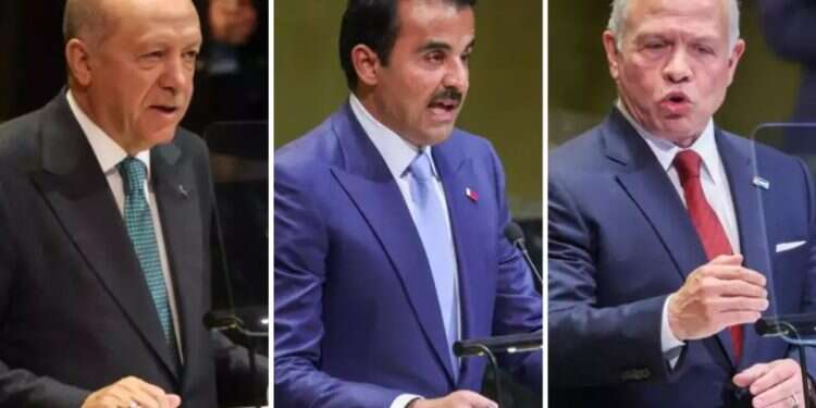 Jordan’s King Abdullah II, Qatari Emir Sheikh Tamim bin Hamad Al Thani and Turkish President Recep Tayyip Erdogan. Photos: EPA, AFP Muslim leaders slam Israel at UN, with Indonesia breaking ranks