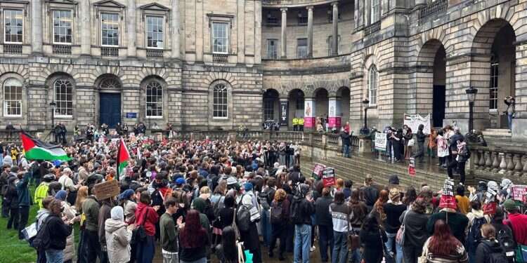 Pro-Palestinian protesters demonstrate at the University of Edinburgh, Scotland, Tuesday Oct. 7, 2025 'They messed with the wrong mother': Jewish child attacked in Scotland