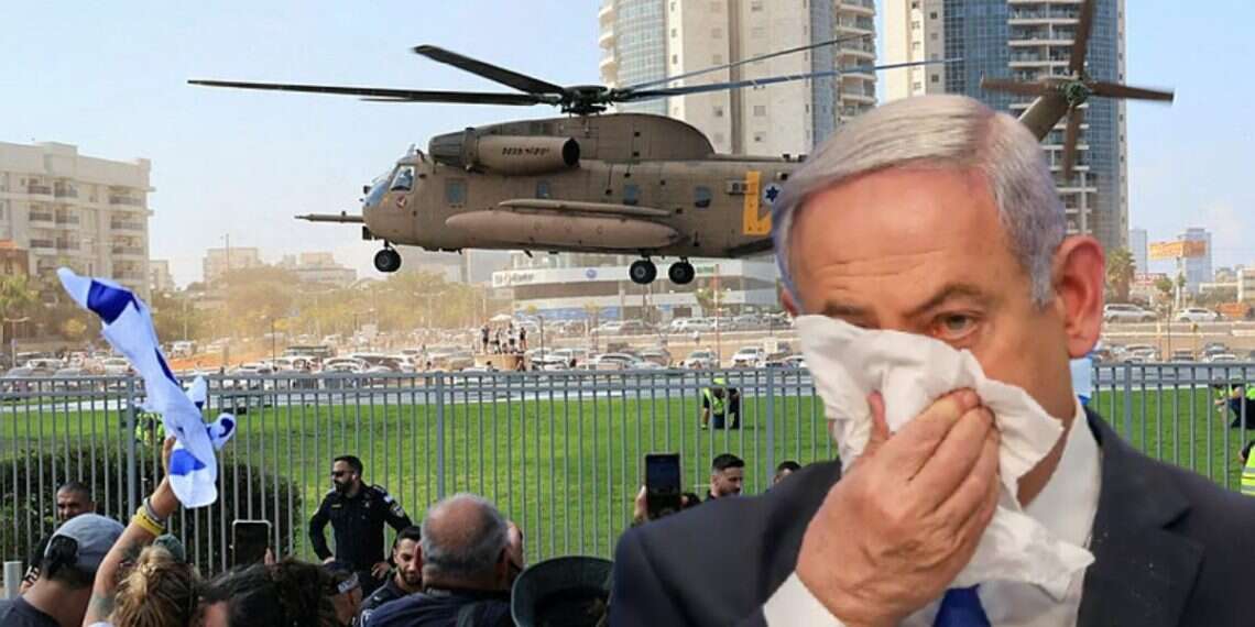 Prime Minister Benjamin Netanyahu sneezing (file footage) against the backdrop of hostage being flown to hospitals Did Netanyahu medical condition put hostages' health at risk?