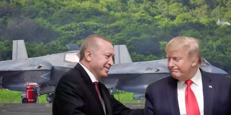 Erdogan and Trump with F-35 stealth fighters in the background. Photo: Reuters Turkey and Qatar cash in as Israel left to hold the line