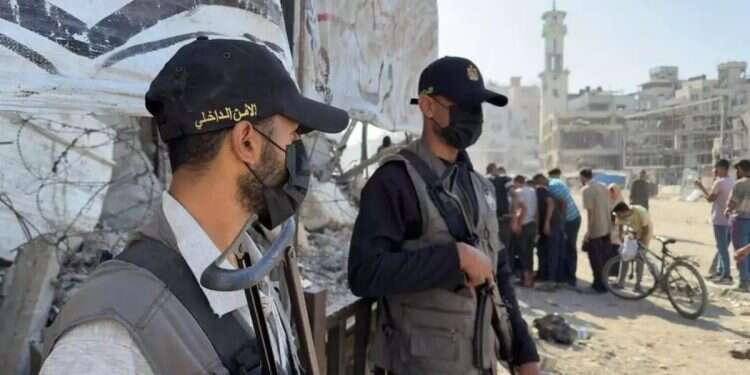 Hamas 'police officers' on the streets of Gaza after the deal took effect. Photo: Arab networks Who will disarm Hamas?