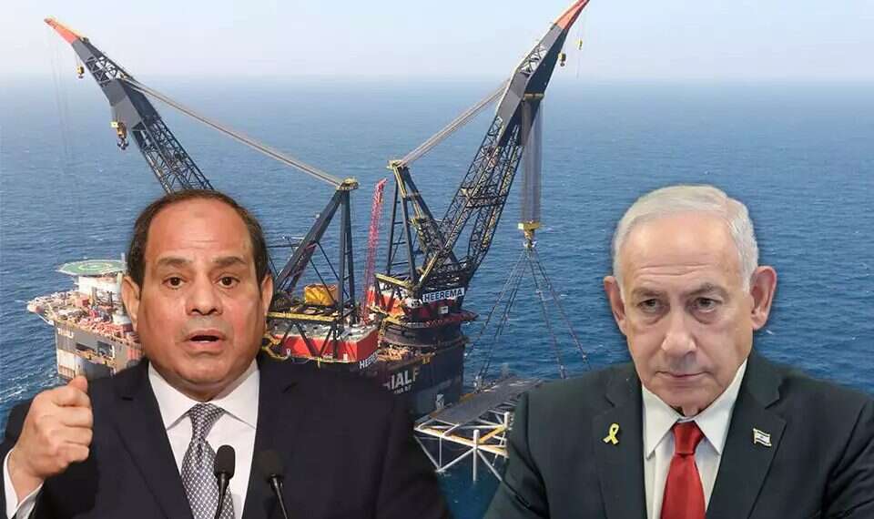 Prime Minister Benjamin Netanyahu and Egyptian President Abdel Fattah el-Sissi against the backdrop of the Leviathan gas field. Photo: AFP, Marc Israel Sellem, Maayan Toaf/GPO. Netanyahu reveals 'historic' gas deal with Egypt in court