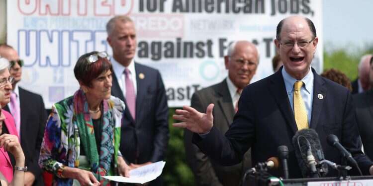 Rep. Brad Sherman (D-CA) (R) and fellow Democratic members of Congress hold a news conference to voice their opposition to the Trans-Pacific Partnership trade deal on June 10, 2015 in Washington, DC Jewish congressman blames 'Musk's feed' for lingerie photo scandal
