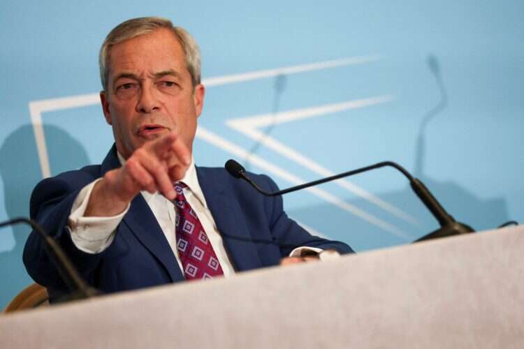 Britain's Reform UK party leader Nigel Farage speaks during a post-budget press conference in London, Britain, November 26, 2025