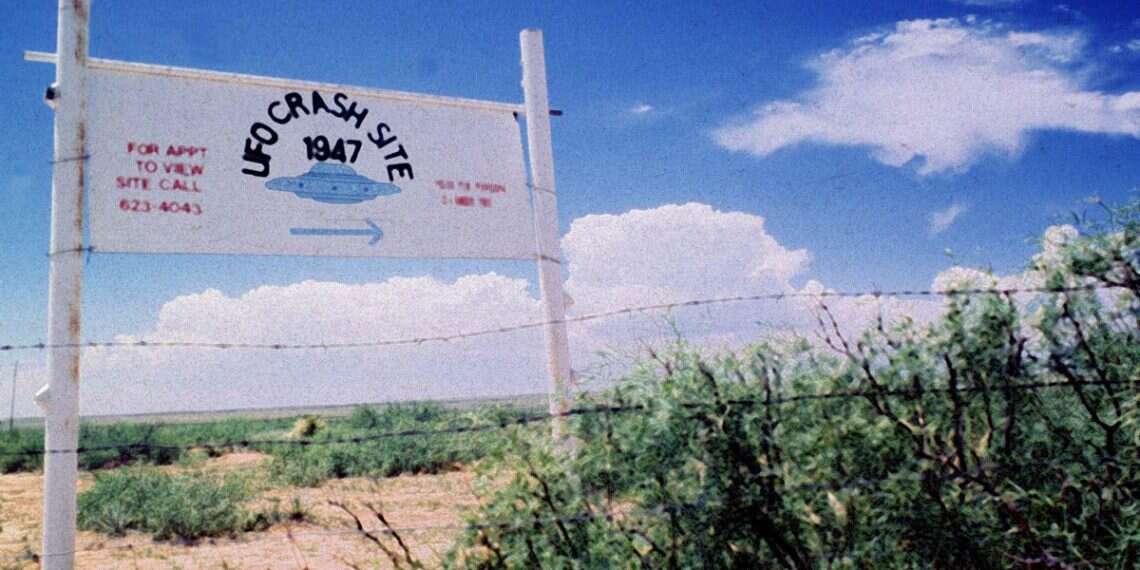 A sign off route US 285, north of Roswell, New Mexico, points west to the alleged 1947 crash site of a flying saucer on the Corn Ranch Israeli illusionist claims Trump, Netanyahu know aliens exist