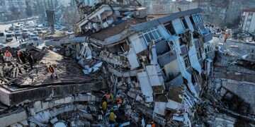 Aerial photo shows the destruction in Kahramanmaras, southern Turkey, Wednesday, Feb. 8, 2023. Thinly stretched rescue teams worked through the night in Turkey and Syria, pulling more bodies from the rubble of thousands of buildings toppled by a catastrophic earthquake Earthquake catastrophe looms as Israel remains dangerously unprepared