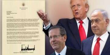 Trump, Netanyahu and Herzog with the letter. Photo: Getty Images, Yonatan Sindel/Flash90, Miriam Alster/Flash90 Trump calls on Israeli President Herzog to pardon Netanyahu